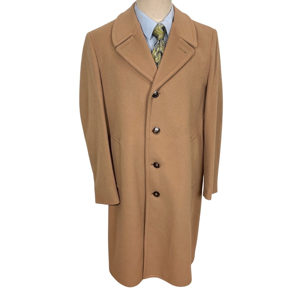 London Fog Overcoat Mens 42R Camel Tan Traditional Preppy‎ Wool Academia VTG USA